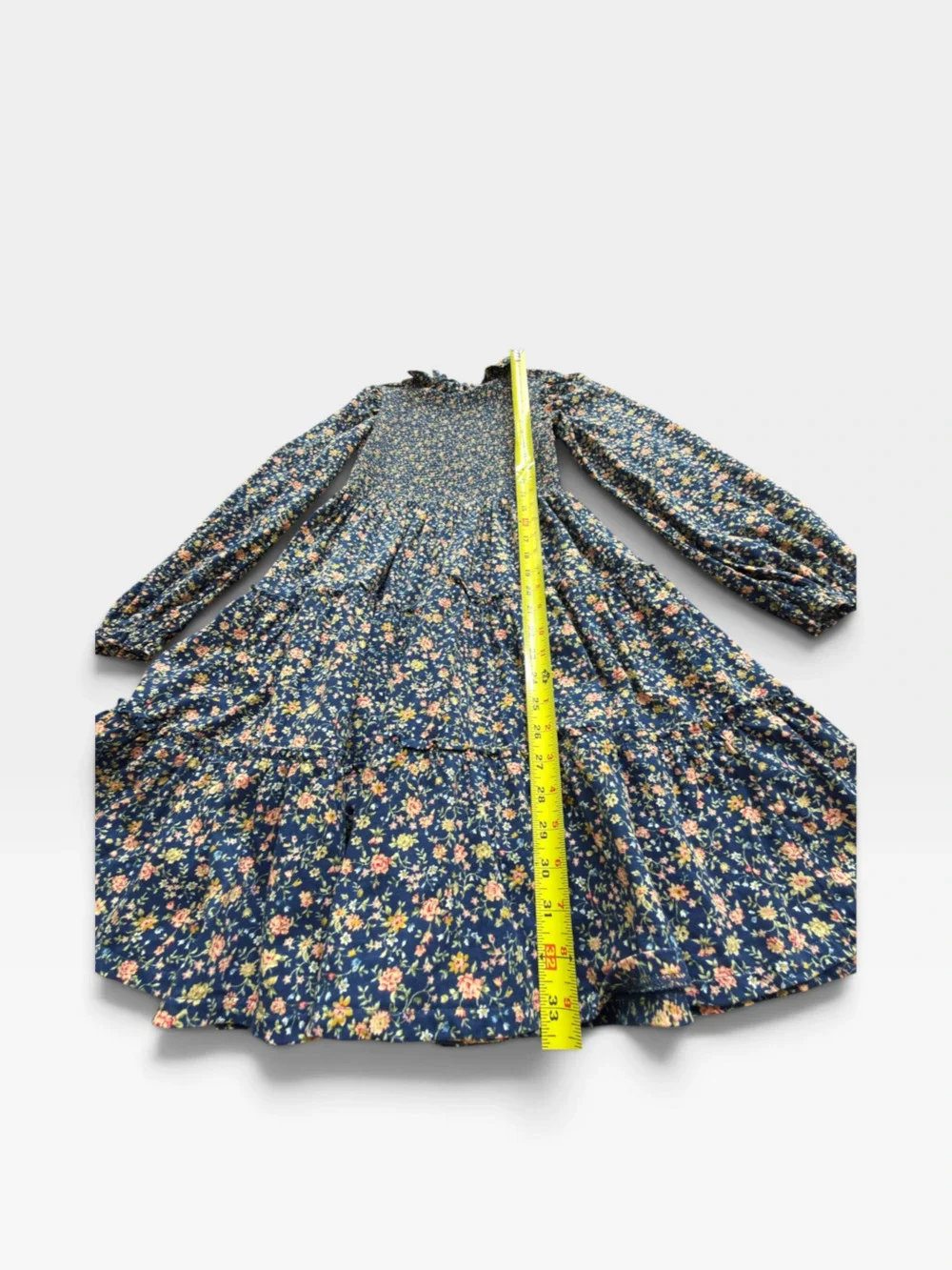 Polo Ralph Lauren Girls XL 16 Navy Floral Smocked Tiered Long-Sleeve Dress